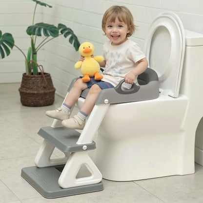 Potty Training Toilet Seat with Step Stool Ladder for Boys and Girls, 2 in 1 Potty Training Toilet, Splash Guard Anti-Slip Pad Step Stool（Gray-White) Pedal Upgrade - color: Gray-white