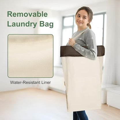 2PK Rolling Laundry Basket with Wheels, Rolling Laundry Hamper with Wheels | Double Laundry Hampers Cart on Wheels, Narrow Slim Clothes Hamper Organizer with Sturdy Metal Frame, Beige - color: Beige 2 Pack, size: 160L