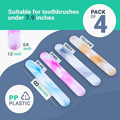 4 Pack Elite Travel Toothbrush Case with Drainage Holes–Portable, Breathable Plastic Toothbrush Holder Travel Covers–Ideal for Camping, Trips & Daily Use Cute Tooth brush Cover Container– Multi Colors - style: Pack of 4