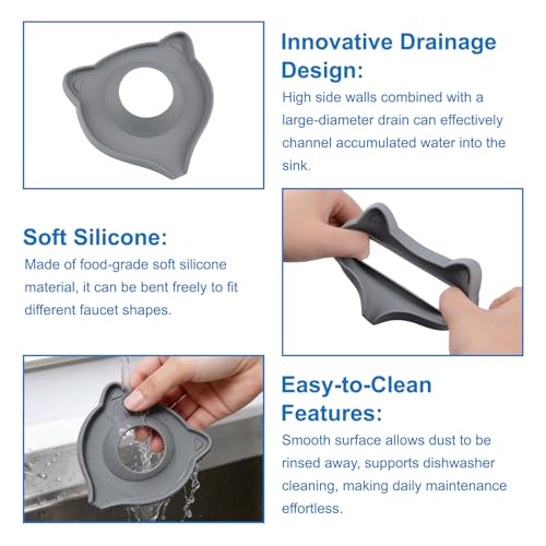 INCREWAY 2PCS Silicone Faucet Mats, Sink Splash Guard, Draining Countertop Protect, Kitchen Bathroom Sink Faucet Mat,Slope Split-flow Drainage, Drip Catcher Tray（Dark Gray） - color: Dark Gray, size: Cat 2pcs