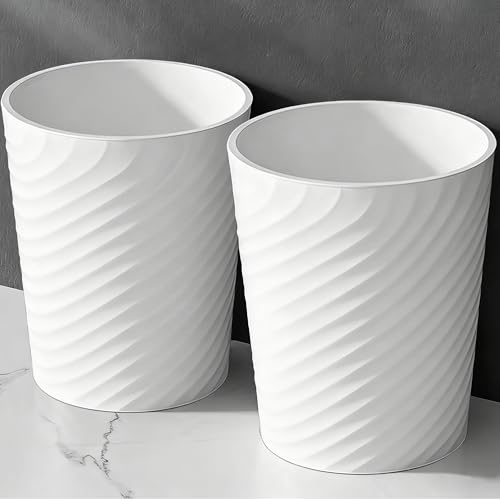 Bathroom Trash Can 1.8 Gallon Small Waste Basket Garbage Can for Dorm Kitchen Toilet Office Bedroom, 2 Pack White - color: White