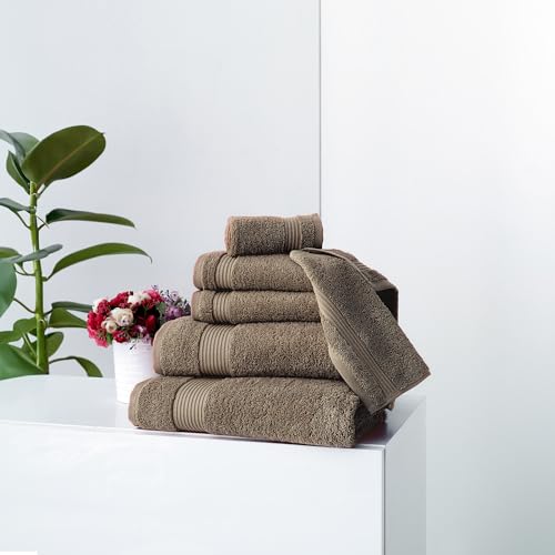 CTT - Luxury 6 Piece Towel Set, 100% Turkish Cotton, Quick Drying, Highly Absorbent & Comfy, Includes 2 Bath Towels, 2 Hand Towels & 2 Washcloths | (Deep Taupe) - color: Deep Taupe, size: 6-Piece Towel Set