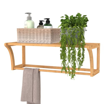 ClosetMaid Bamboo Wall Shelf with Towel Bar, Wall Mount Storage Shelves, Organizer Rack, Natural Finish - style: 1-Tier