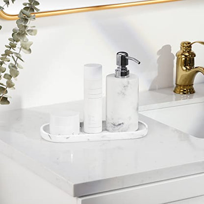 Luxspire 10" Oval Bathroom Tray for Countertop Organizer, Gravel White | S, non-slip waterproof resin, easy wipe clean, fits bath kitchen vanity, holds jewelry toiletries soap - color: F - Marble White, style: Small