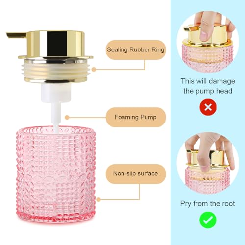 Glass Foaming Soap Dispenser,10oz Refillable Bathroom Foam Hand Soap Dispenser for Bathroom Countertop Kitchen (1, Pink) - color: Pink