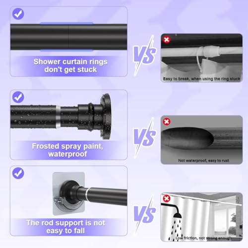 Small Shower Rod 18-32 Inch, Black Adjustable Tension Rod | Heavy Duty No Drilling Design, Suitable for Closet and Curtain Use with Secure Spring Fit - color: Black, size: Y2(18-32in)