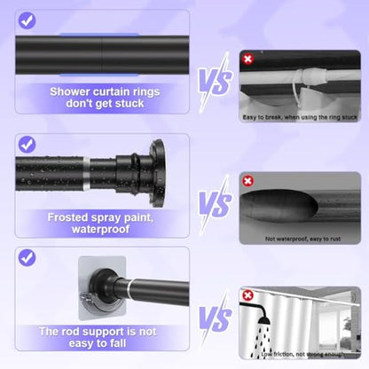 Small Shower Rod 18-32 Inch, Black Adjustable Tension Rod | Heavy Duty No Drilling Design, Suitable for Closet and Curtain Use with Secure Spring Fit - color: Black, size: Y2(18-32in)