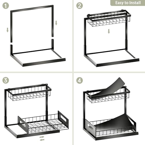 Under Sink Organizer and Storage, Slide Out Cabinet Organizer, Pull Out Sink Shelf for Kitchen Bathroom Laundry, 2 Pack Black