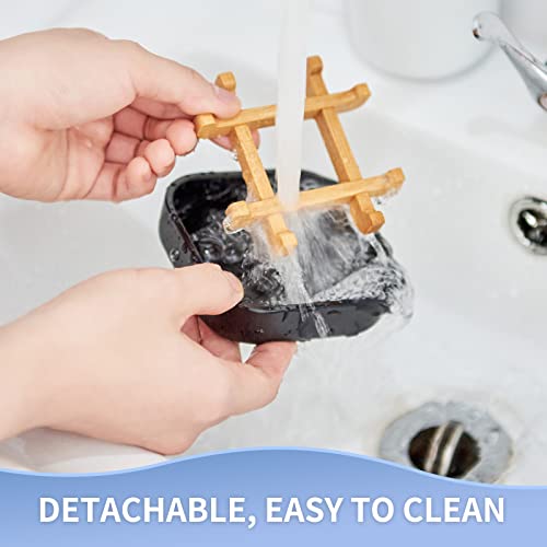 Bamboo Soap Dishes for Bar Soap Holders for Shower for Bathroom Sink Bulk Small Wooden Soap Tray Jabonera Pretty Neat Ventilated Soap Dish Disj Disk, Detachable (Single Rounded Black) - color: Single Rounded Black