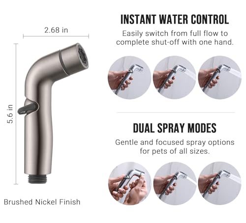 G-Promise Dog Shower Attachment with Flow Control | High Pressure, with Flow Control Lever, Extra Long Hose, Easy to Install, No-Drill Hook Mount - color: Brushed Nickel, size: 100 Inch Hose