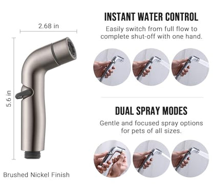 G-Promise Dog Shower Attachment with Flow Control | High Pressure, with Flow Control Lever, Extra Long Hose, Easy to Install, No-Drill Hook Mount - color: Brushed Nickel, size: 100 Inch Hose