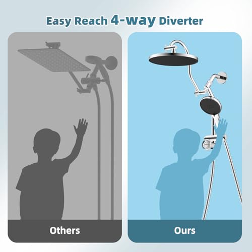 10'' Rain Shower Head Combo with 3 Handheld Sprays, Chrome | cUPC Certified Self-cleaning High Pressure Shower Head, All Metal Extension Arm, Easy Reach 4-way Diverter, 71" Hose & Holder - color: Chrome