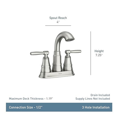 Moen Halle Spot Resist Brushed Nickel Two-Handle Centerset Bathroom Sink Faucet with Drain Assembly, 84971SRN - color: Spot Resist Nickel, size: (Pack of 1)