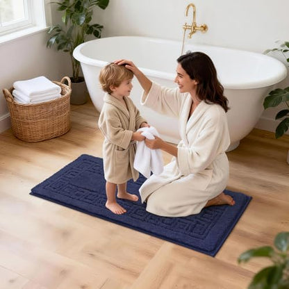 Pauwer Bathroom Rugs Sets 3 Piece, Plush Absorbent Bath Rug, Navy | Microfiber Bath Mat Set, Non Slip Washable, Quick Dry Floor Carprt, Soft U Shaped Toilet Mats For Bathroom Shower Sink - color: Navy