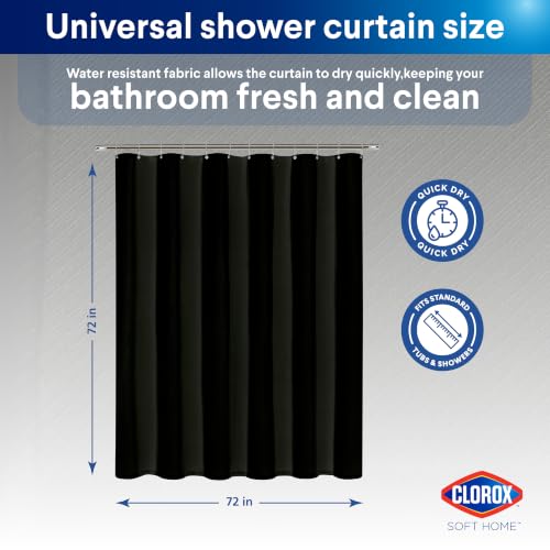 Clorox 2-in-1 Bathroom Shower Curtain Liner, Durable Fabric, Weighted Magnets for Bath Water Control, Washable Premium Quality, Modern - 72" x 72" Black - color: Black - Standard