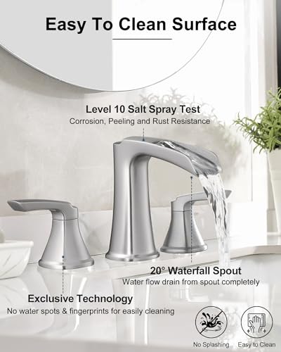 Brushed Nickel Bathroom Faucets, Brass Widespread Waterfall Faucet for Bathroom Sink, 3 Hole Bathroom Sink Faucet, 8 Inch 2 Handle Bathroom Vanity Faucets with Pop-up Drain for Lavatory RV - color: Brushed Nickel