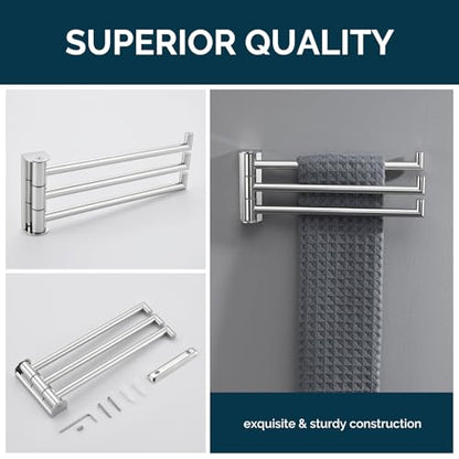 Angle Simple Swivel Hand Towel Rack, Foldable 3 Bars, Polished Chrome | Solid SUS304 Stainless Steel, Kitchen Towel Holder, Triple Arms Space Saving, 9.84" - color: Polished Chrome
