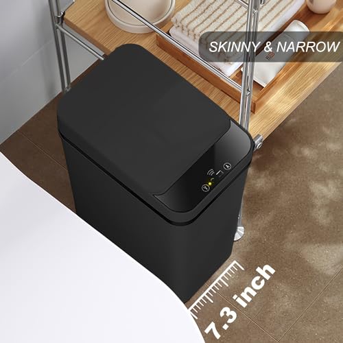 Yatmung 4 Gallons Bathroom Trash Can Automatic Touchless - Smart Trash Can | 15.5 Liters Slim Electric Trash Bin Motion Sensor - Narrow, Plastic - Skinny Garbage Can with Lid ( Matte Black ) - color: Black, size: 4 Gal