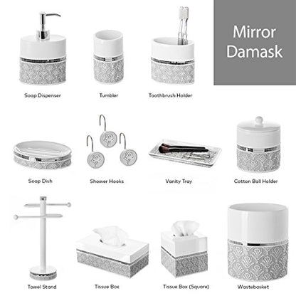 Mirror Damask Toothbrush and Toothpaste Holder - Bathroom Tumbler Cup | Gray & White round Electric Bathroom Tooth brush and Toothpaste Holder, Makeup Brushes organizer - color: Toothbrush Cup