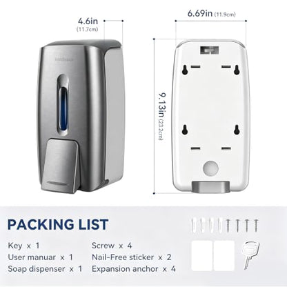 interhasa! Commercial Hand Soap Dispenser Wall Mount | Dual-Lock Design, ABS Liquid & Gel Hand Sanitizer Dispenser for Bathroom & Commercial Restaurant, 28oz/800ml - color: Silver