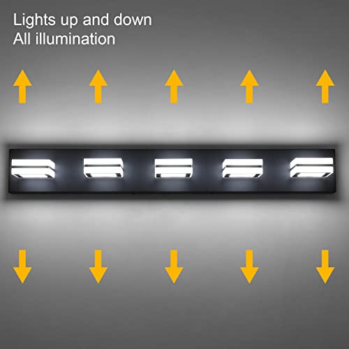 Ralbay Modern LED Black Vanity Light 5 Lights Modern LED Bathroom Vanity Lights Over Long Mirror Acrylic Up and Down Matte Black Bath Wall Lighting Fixtures - color: Black, size: 5 Light