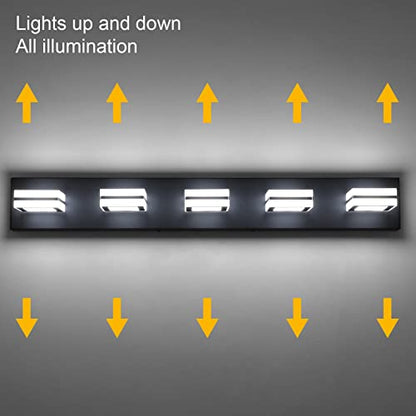 Ralbay Modern LED Black Vanity Light 5 Lights Modern LED Bathroom Vanity Lights Over Long Mirror Acrylic Up and Down Matte Black Bath Wall Lighting Fixtures - color: Black, size: 5 Light