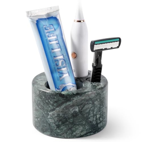 BCS Toothbrush Holder for Bathrooms, Cute 4 Slots Marble Toothbrush and Toothpaste Holder Stand Bathroom Organizer Countertop for Electric Toothbrush, Floss, Razor, Comb - Indian Green - color: Green, size: 4 Slots (Round)