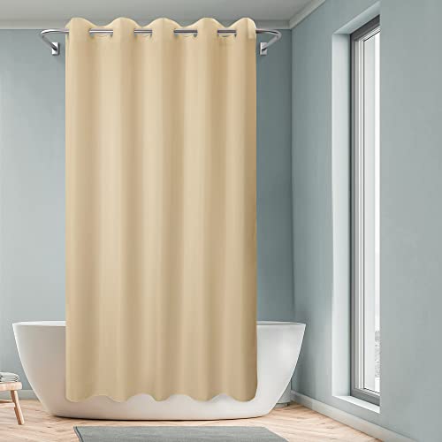 River Dream Extra Long Shower Curtain No Hooks or Liner Needed, Beige | Soft Microfiber, 84" Long Fabric Shower Curtain Set Waterproof, Bottom Magnets, Machine Washable, 71W x 86H(84H) - color: Beige, size: 71"W x 86"L (Pack of 1)