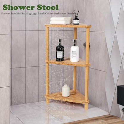Corner Shelf Shower Caddy Stand 3-Tier,Standing Bathroom Organizer | Bamboo,Large Capacity Shower Storage,Space-Saving,Anti-Slip Feet,Waterproof,Easy to Assemble,Durable,Bath,Living Room,Kitchen - style: GU-QZST003