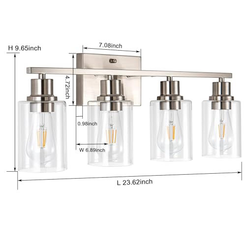4-Light Bathroom Light Fixtures, Brushed Nickel Vanity Light with Clear Glass Shade, Modern Wall Sconce for Mirror Bedroom Hallway Farmhouse Kitchen - color: Nickel 4-Light