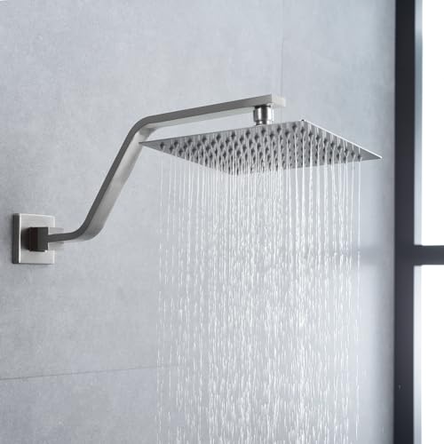 16 Inch S Shape Brushed Nickel Shower Head Arm, Square Wall Mounted Shower Arm and Flange Included - color: Brushed Nickel
