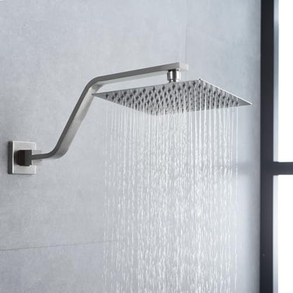 16 Inch S Shape Brushed Nickel Shower Head Arm, Square Wall Mounted Shower Arm and Flange Included - color: Brushed Nickel