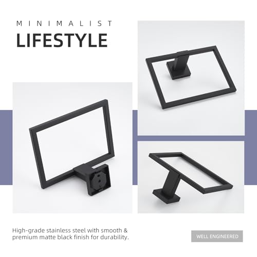 Angle Simple Hand Towel Holder for Bathroom, 7.09 Inches, Matte Black | Solid SUS304 Stainless Steel, Square Towel Ring for Kitchen Shower Wall, Screws Mount - color: Matte Black