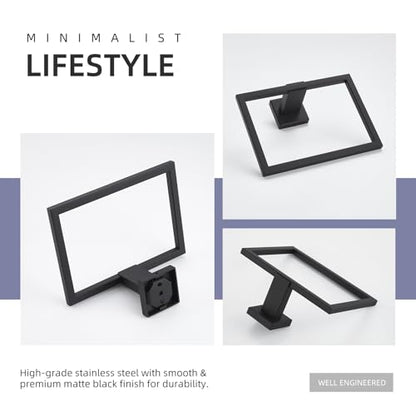 Angle Simple Hand Towel Holder for Bathroom, 7.09 Inches, Matte Black | Solid SUS304 Stainless Steel, Square Towel Ring for Kitchen Shower Wall, Screws Mount - color: Matte Black