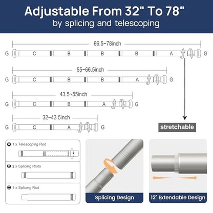 ENJOYBASICS 2 Pack Tension Curtain Rod, 32-78" Adjustable, Stable, Nickel | Secure Hold with Strong Spring & Non-Slip Ends, No-Drill, No Tools, Sag-Resistant, Waterproof, Fits Windows, Showers & Closet - color: Nickel, size: 32-78"