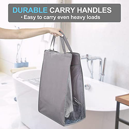 FENTEC Hanging Laundry Hamper，2 Pack Grey Hanging Laundry Basket | Slim Laundry Hamper Bag with Handles, Portable Hanging Closet Hamper, Mesh Heavy Duty Hanging Laundry Bag - color: Grey, size: 2 Pack-one Section