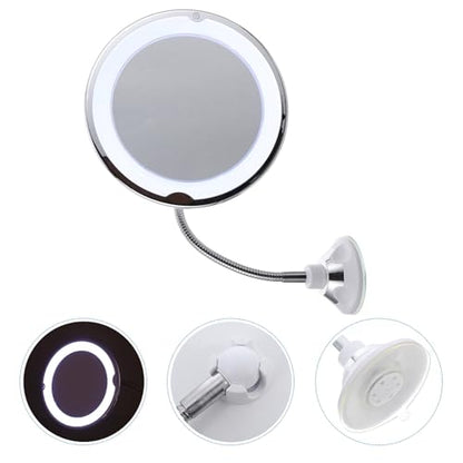 Rotating Magnifying Vanity Mirror with Suction Cup 10X Magnification LED Lighted Makeup Mirror for Bathroom and Travel Use