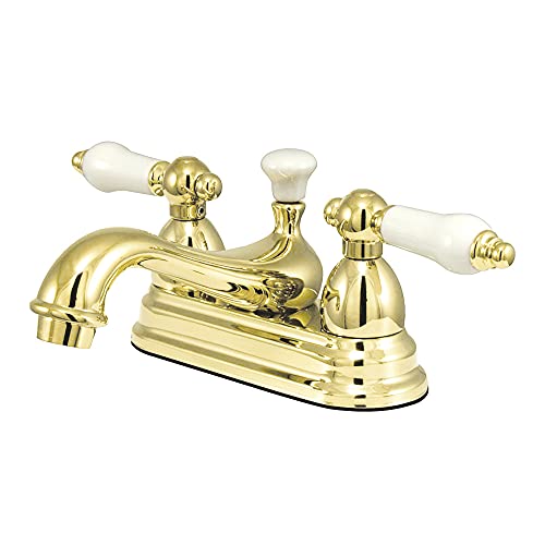 Kingston Brass KS3602PL Restoration 4-Inch Centerset Lavatory Faucet with Porcelain Lever Handle, Polished Brass - color: Brushed Nickel