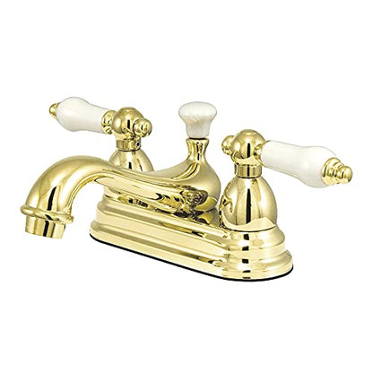 Kingston Brass KS3602PL Restoration 4-Inch Centerset Lavatory Faucet with Porcelain Lever Handle, Polished Brass - color: Brushed Nickel