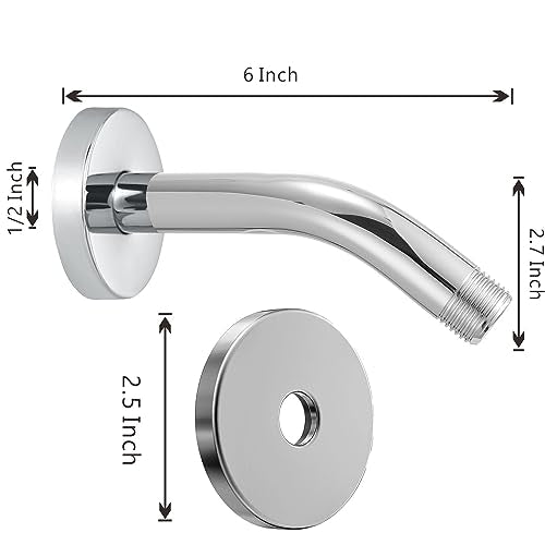 Voolan Shower Arm with Flange and Teflon Tape, Extension Shower Head Arm for Bathroom Fixed Shower Head, Solid Stainless Steel, Wall Mounted (6 Inch, Chrome) - color: Chrome, style: 6 Inch