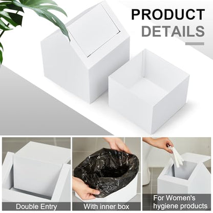 Double Entry Sanitary Napkin Receptacle Swing Top Floor Receptacle Tampon Disposal Bin with 100 Black Disposal Liner Bags, Feminine Waste Tampon Holder Bathroom Hygiene Container, White, Metal