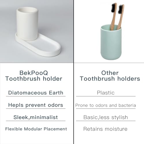 Diatomite Toothbrush Holder with Tray Set – Quick Dry Water Absorbent Stone Bathroom Counter Organizer – Minimalist Diatomaceous Earth Toothbrush Cup&Vanity Tray for Sink, Toothpaste & Accessories - size: Large Set