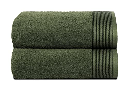 Belizzi Home Ultra Soft 2 Pack Oversized Bath Towel Set 28x55 inches, 100% Cotton Large Bath Towels, Ultra Absorbant Compact Quickdry & Lightweight Towel, Ideal for Gym Travel Camp Pool - Olive Green - color: Olive Green