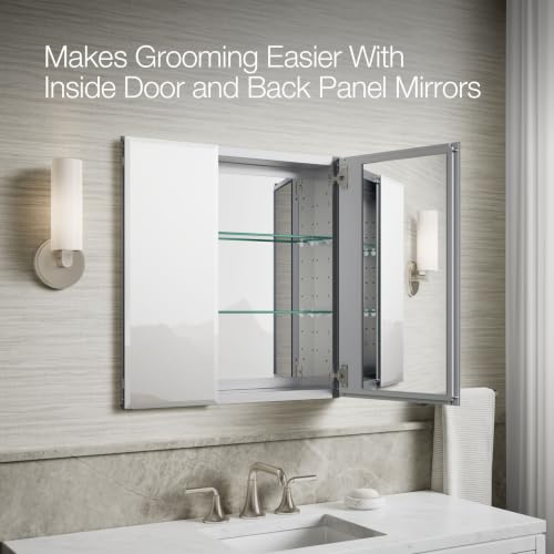 Kohler CB-CLC2526FS Bathroom Medicine Cabinet with Mirror, Beveled Mirror Doors, Adjustable Shelves, Rectangular Beveled Edge, 25 in. W x 26 in. H - size: 25 in. x 26 in., style: Beveled Edge