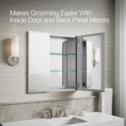 Kohler CB-CLC2526FS Bathroom Medicine Cabinet with Mirror, Beveled Mirror Doors, Adjustable Shelves, Rectangular Beveled Edge, 25 in. W x 26 in. H - size: 25 in. x 26 in., style: Beveled Edge