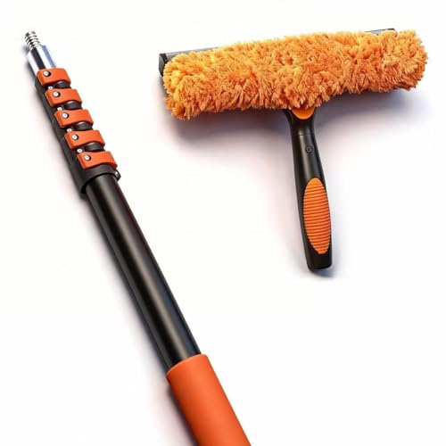 26FT Window Cleaning Kit, 2-in-1 Squeegee with 5-20FT Telescoping Pole & Flip-Lock & Screw Dual Locking, Professional Long Handle Washing Tool for High Windows - size: 5-20FT