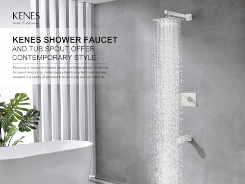 KENES Brushed Nickel Shower Set with Tub Faucet, Tub and Shower Trim Kit | Shower Faucet with 10-Inch Rain Shower Head, Square Shower System, Valve Included, Lead-Free cUPC & NSF Certified, Stainless - color: Brushed Nickel, style: Tub Shower Faucet Set