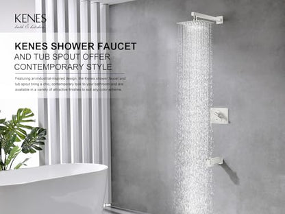 KENES Brushed Nickel Shower Set with Tub Faucet, Tub and Shower Trim Kit | Shower Faucet with 10-Inch Rain Shower Head, Square Shower System, Valve Included, Lead-Free cUPC & NSF Certified, Stainless - color: Brushed Nickel, style: Tub Shower Faucet Set