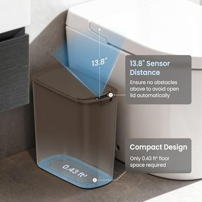 Cesun Automatic Motion Sensor Bathroom Trash Can with Lid, 2.6 Gallon Touchless Trash Bin, Smart Plastic Slim Garbage Can Small Brown Wastebasket for Toilet, Office, rv, Bedroom, Living Room | Motion Sensor, Plastic, Touchless, Odor Control, Smart Garbage
