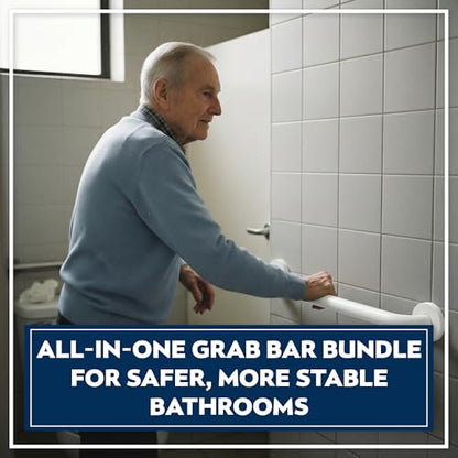 4-Pack Starter Bundle, 500 lb, 16/18/24/32 in, White | Complete Bathroom Safety Starter Bundle, For Seniors, 1.25 in Diameter, 500 lb Rated, All-in-One Shower Safety Solution - color: White